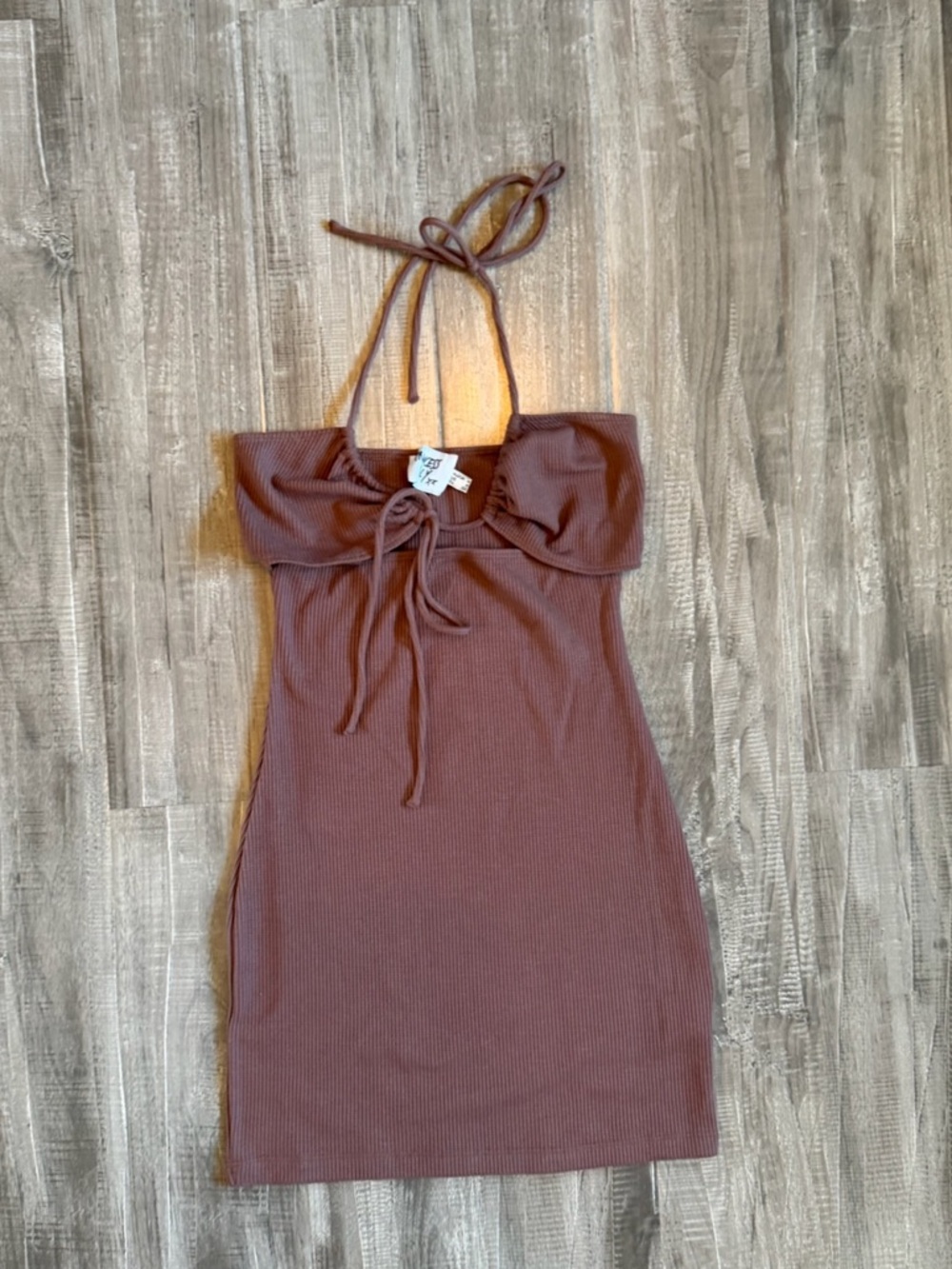 Waffle Halter Mini Dress - Brown